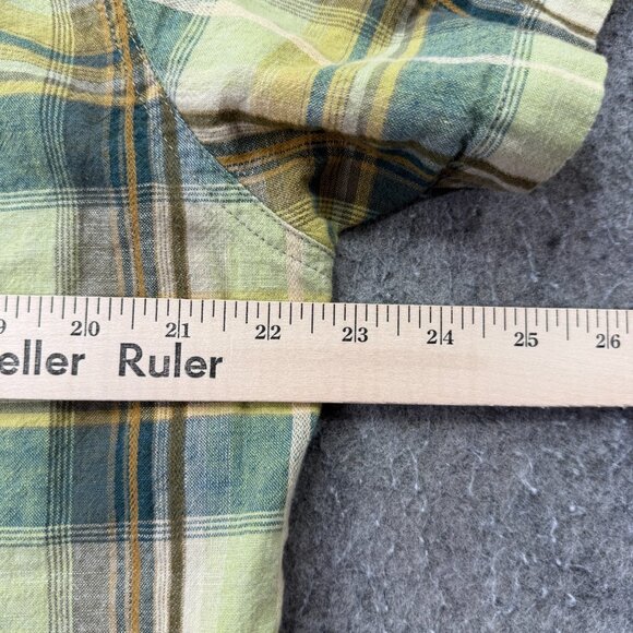 Kuhl Persuadr Shirt Men L Yellow Green Brown Linen Plaid Short Sleeve Button Up - Picture 12 of 15